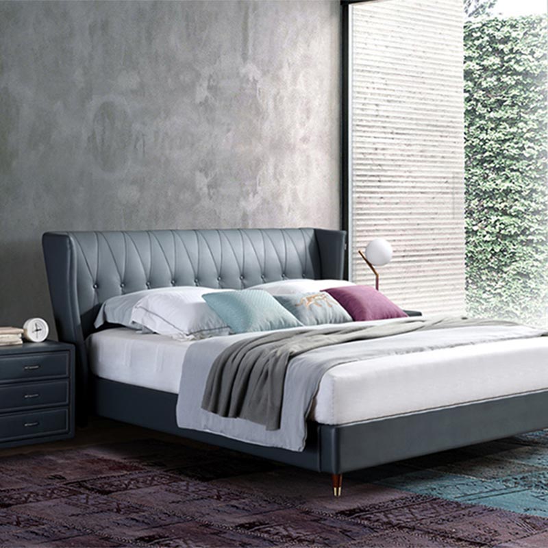 Cama de madera maciza envuelta en cuero