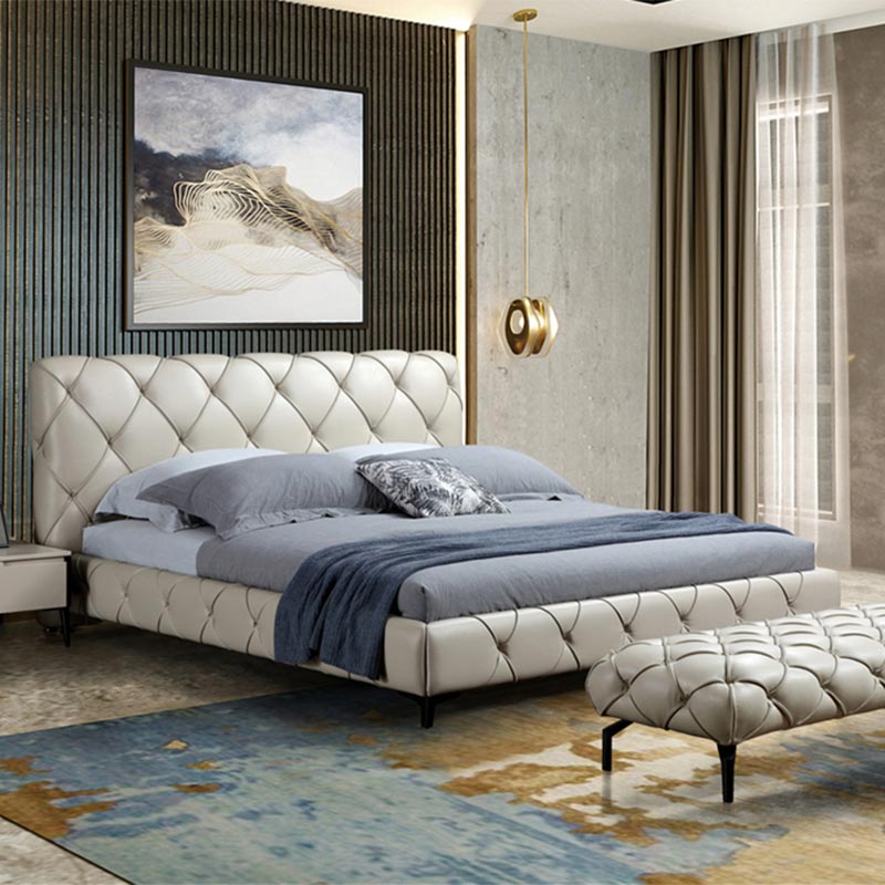 Cama tapizada de cuero genuino de lujo italiano
